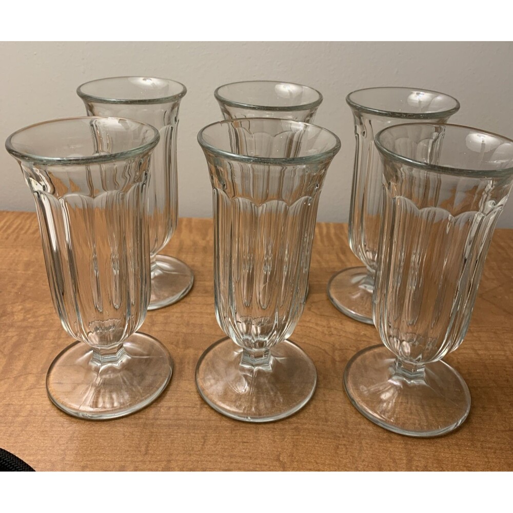 Anchor Hocking Ice Cream Parfait Glasses Set of 6 Ribbed Pedestal 4oz 1950s-70s